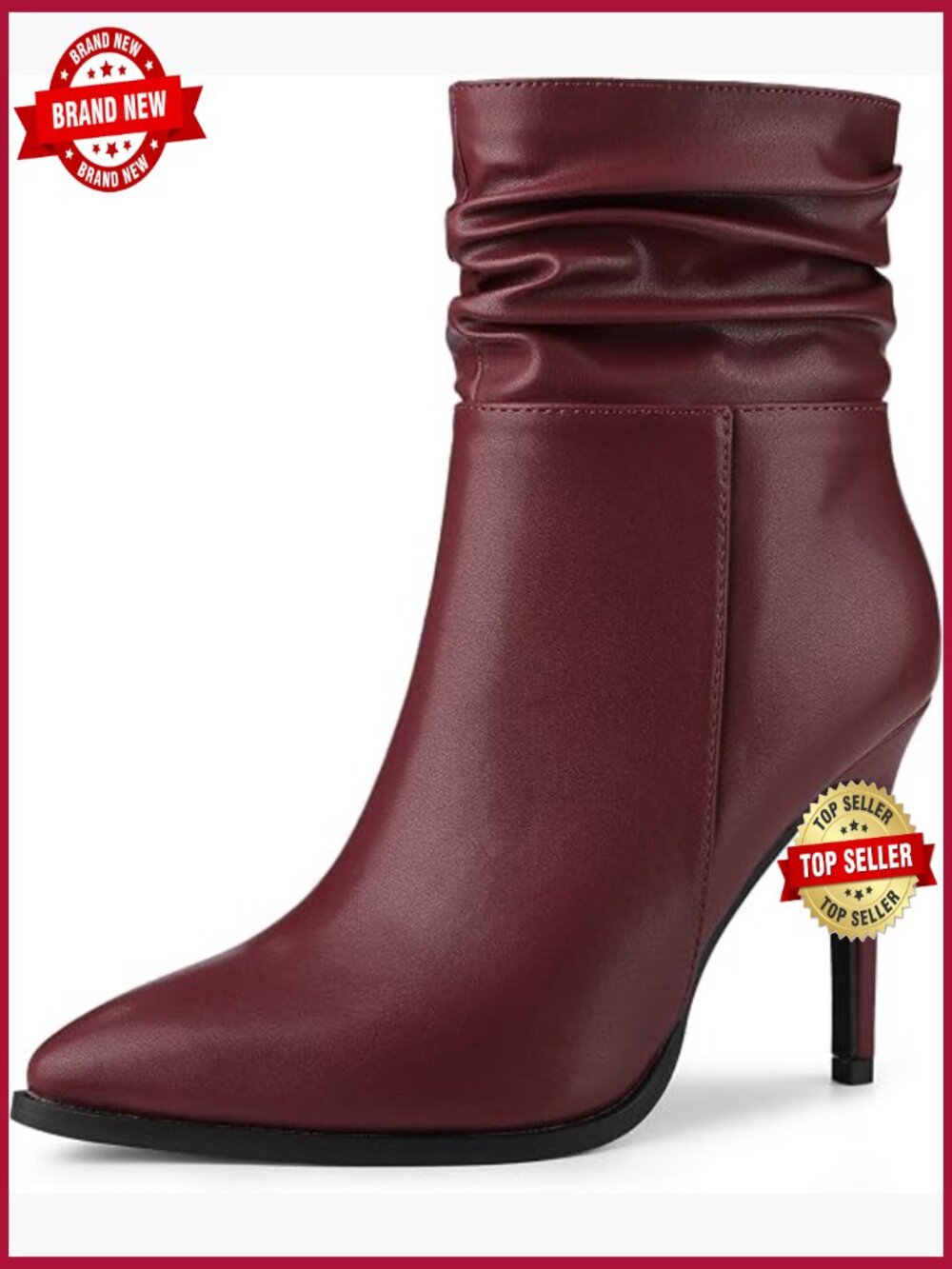 Women's Slouched Ankle Boot Stiletto Heels Pointy Toe Side Zip 3.9in Heel